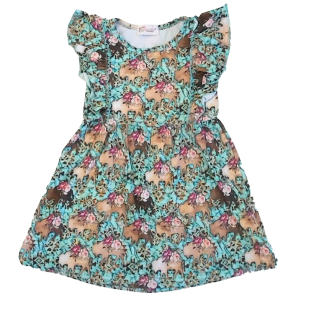 Clover Cottage Girls Turquoise Bulls Dress size: 4T